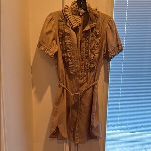 Tan Ruffled Short Sleeve Dress